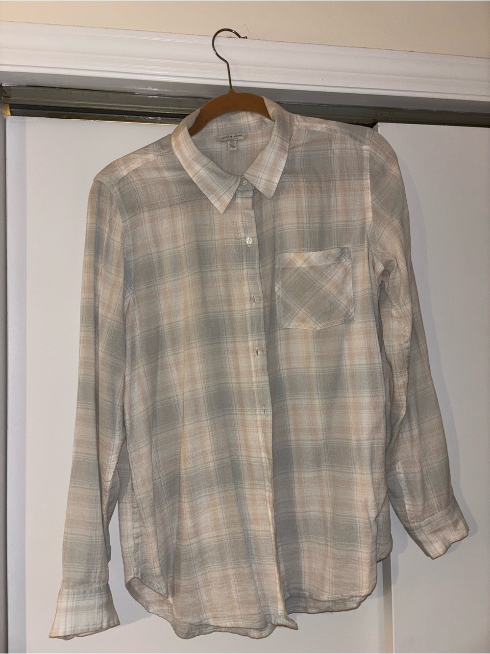 Lucky Brand Womens button down shirt Blue/beige